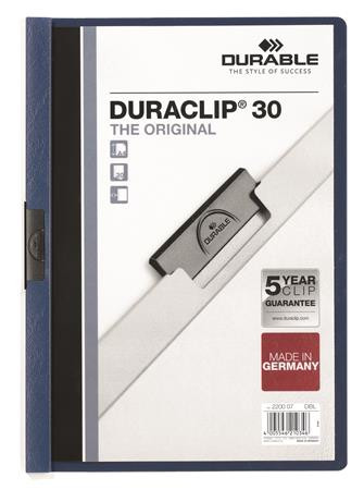 DURABLE Gyorsfűző, klipes, A4, DURABLE "DURACLIP® 30", sötétkék