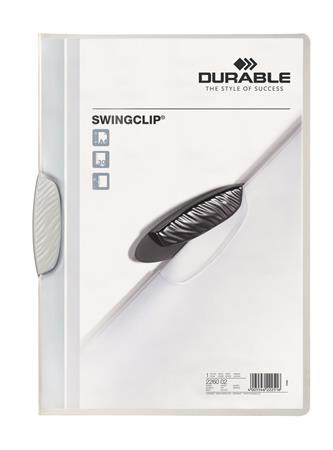 DURABLE Gyorsfűző, klipes, A4, DURABLE "Swingclip® 30", fehér