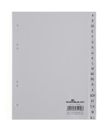DURABLE Regiszter, PP, A5, 20 részes, A-Z, DURABLE, szürke