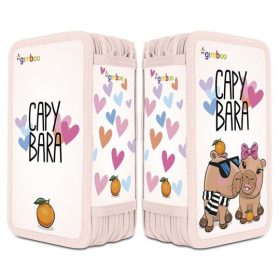   . Tolltartó, töltött, 3 emeletes, cipzáras, "Gimboo", rózsaszín, kapibara