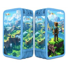   . Tolltartó, töltött, 3 emeletes, cipzáras, "Gimboo", kék, építőkockás