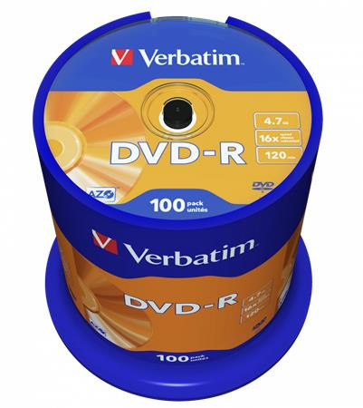 VERBATIM DVD-R lemez, AZO, 4,7GB, 16x, 100 db, hengeren, VERBATIM