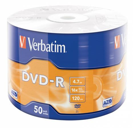 VERBATIM DVD-R lemez, 4,7GB, 16x, 50 db, zsugor csomagolás, VERBATIM