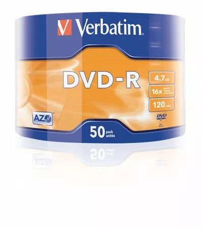 VERBATIM DVD-R lemez, 4,7GB, 16x, 50 db, zsugor csomagolás, VERBATIM