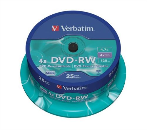 VERBATIM DVD-RW lemez, újraírható, 4,7GB, 4x, 25 db, hengeren, VERBATIM