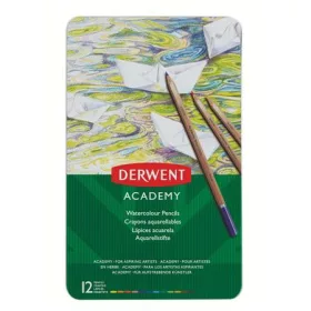   DERWENT Akvarell ceruza készlet, fém doboz, DERWENT "Academy", 12 különböző szín