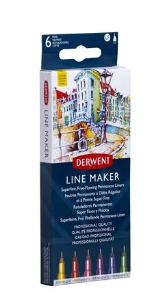 DERWENT Tűfilc készlet, 0,3 mm, DERWENT "Line Marker", 6 különböző szín