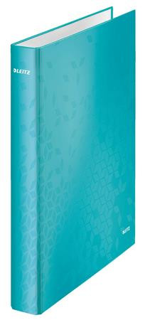 LEITZ Gyűrűs könyv, 4 gyűrű, D alakú, 40 mm, A4 Maxi, karton, LEITZ "Wow", jégkék