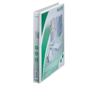   LEITZ Gyűrűs könyv, panorámás, 4 gyűrű, D alakú, 38 mm, A4 Maxi, PP, LEITZ, fehér