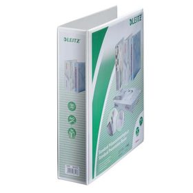   LEITZ Gyűrűs könyv, panorámás, 4 gyűrű, D alakú, 77 mm, A4 Maxi, PP, LEITZ, fehér