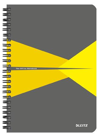 LEITZ Spirálfüzet, A5, vonalas, 90 lap, laminált karton borító, LEITZ "Office", szürke-sárga