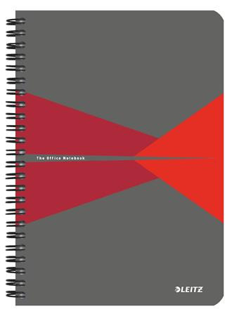 LEITZ Spirálfüzet, A5, vonalas, 90 lap, laminált karton borító, LEITZ "Office", szürke-piros