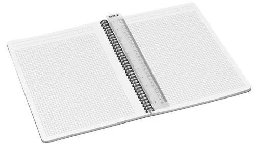 LEITZ Spirálfüzet, A4, kockás, 90 lap, PP borító, LEITZ "Office", szürke-piros