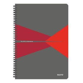   LEITZ Spirálfüzet, A4, vonalas, 90 lap, PP borító, LEITZ "Office", szürke-piros