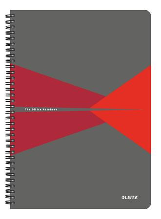 LEITZ Spirálfüzet, A4, vonalas, 90 lap, PP borító, LEITZ "Office", szürke-piros