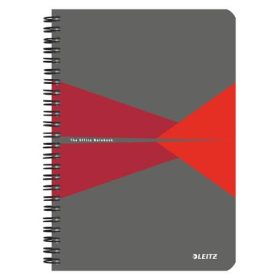   LEITZ Spirálfüzet, A5, vonalas, 90 lap, PP borító, LEITZ "Office", szürke-piros