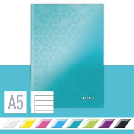 LEITZ Beíró, A5, vonalas, 80 lap, keményfedeles, LEITZ "Wow", jégkék