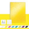 LEITZ Spirálfüzet, A4, kockás, 80 lap, LEITZ "Wow", sárga