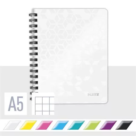LEITZ Spirálfüzet, A5, kockás, 80 lap, LEITZ "Wow", fehér