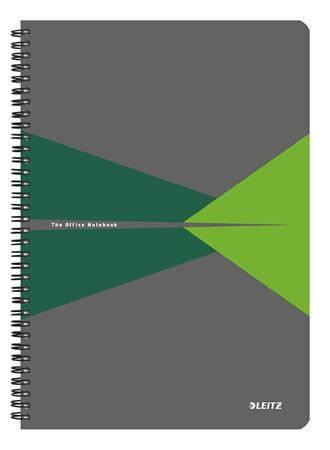 LEITZ Spirálfüzet, A4, kockás, 90 lap, laminált karton borító, LEITZ "Office", szürke-zöld