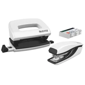   LEITZ Tűzőgép és lyukasztó szett, 10 lap, fém, LEITZ "Wow Mini", fehér