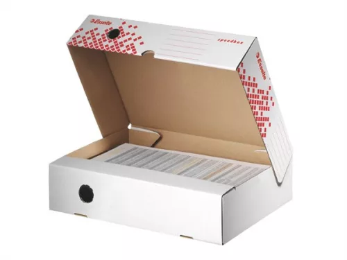 ESSELTE Archiválódoboz, A4, 80 mm, újrahasznosított karton, felfelé nyíló, ESSELTE "Speedbox", fehér