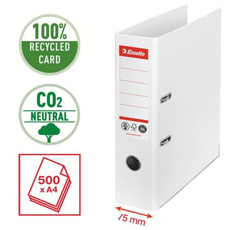 ESSELTE Iratrendező, 75 mm, A4, Co2-semleges, élvédő sínnel, ESSELTE "No.1", fehér