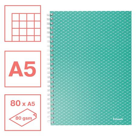 ESSELTE Spirálfüzet, A5, kockás, 80 lap, ESSELTE "Colour'Breeze", zöld