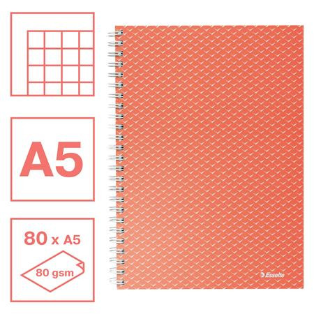 ESSELTE Spirálfüzet, A5, kockás, 80 lap, ESSELTE "Colour'Breeze", korall