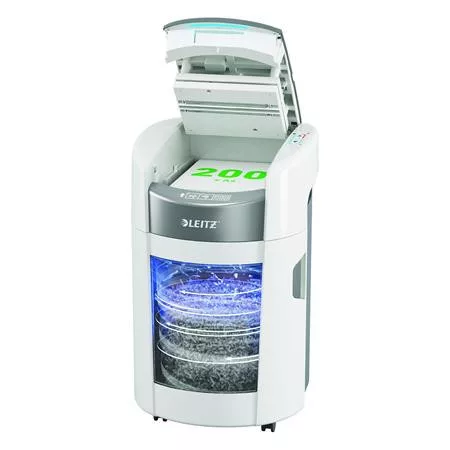 LEITZ Iratmegsemmisítő, mikrokonfetti, 200 lap, LEITZ "IQ OptiMax Autofeed Small Office 200 P5"