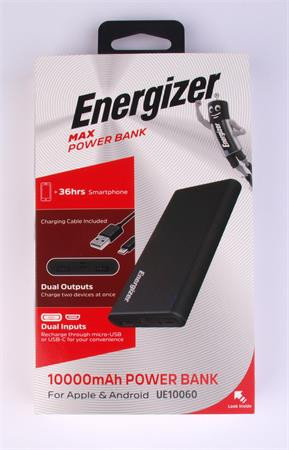 ENERGIZER Hordozható akkumulátor, 2xUSB-A, 10000mAh, 10,5W, ENERGIZER "MAX Power"