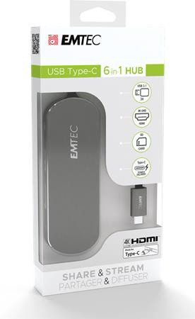 EMTEC USB elosztó-HUB, USB-C/USB 3.1/HDMI/SD kártya, EMTEC "T650C"