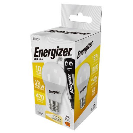 ENERGIZER LED izzó, E27, normál gömb, 4,9W (40W), 470lm, 3000K, ENERGIZER