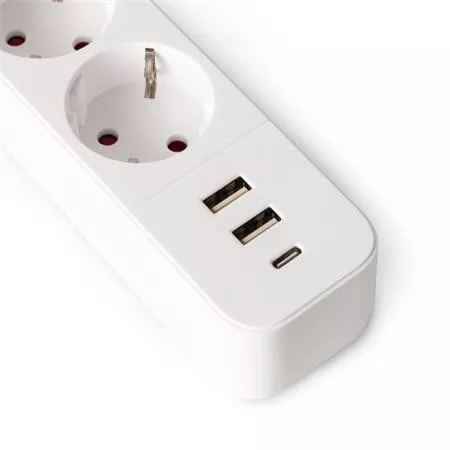 ENTAC Elosztósor, 3 aljzat, 1,5 m, USB, kapcsolóval, ENTAC, fehér