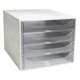   EXACOMPTA Irattároló, műanyag, 4 fiókos, EXACOMPTA "Ecobox Office", szürke-áttetsző