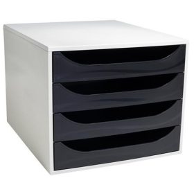   EXACOMPTA Irattároló, műanyag, 4 fiókos, EXACOMPTA "Ecobox Office", szürke-fekete