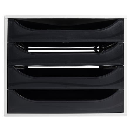 EXACOMPTA Irattároló, műanyag, 4 fiókos, EXACOMPTA "Ecobox Office", szürke-fekete