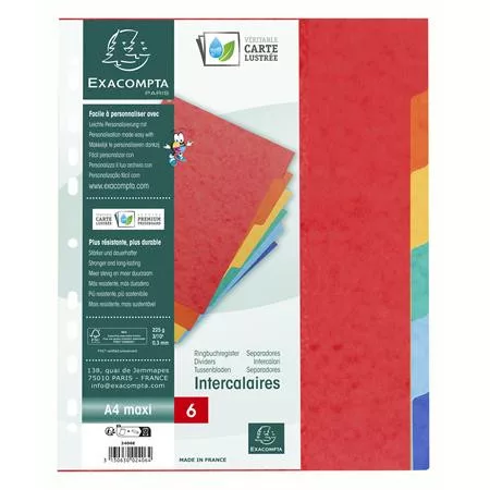 EXACOMPTA Regiszter, karton, A4+, 6 részes, EXACOMPTA, színes