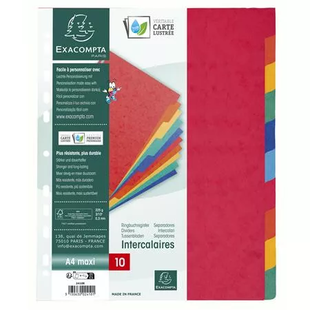 EXACOMPTA Regiszter, karton, A4+, 10 részes, EXACOMPTA, színes