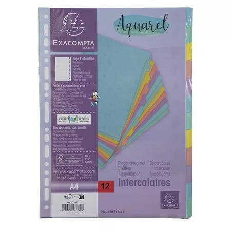 EXACOMPTA Regiszter, karton, A4, 12 részes, EXACOMPTA "Aquarel"