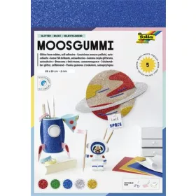   FOLIA Moosgumi, öntapadó, csillámos, 20x29 cm, 5 lap, FOLIA "Basic", 5 különböző szín