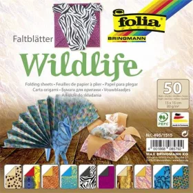   FOLIA Origami papír, 15x15 cm, 80 g, 50 lap, FOLIA "Wildlife", 10 különböző minta