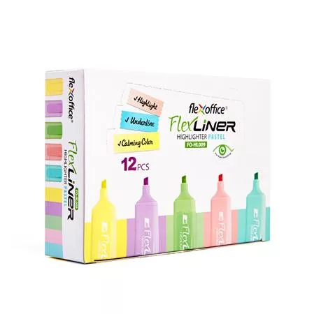 FLEXOFFICE Szövegkiemelő készlet, 1-5 mm, FLEXOFFICE "Flexliner", vegyes pasztell színek