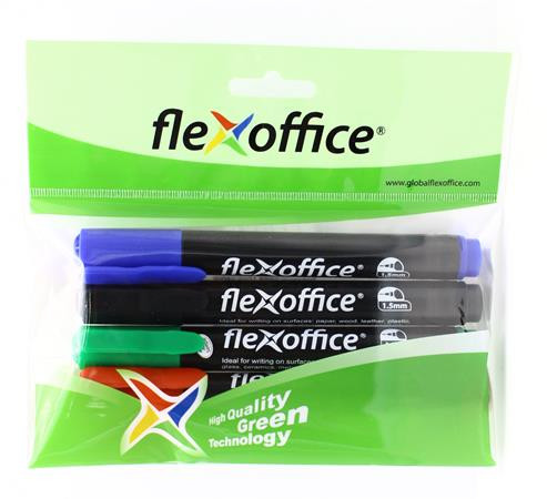 FLEXOFFICE Alkoholos marker, 1,5 mm, kúpos, FLEXOFFICE "PM03", 4 különböző szín