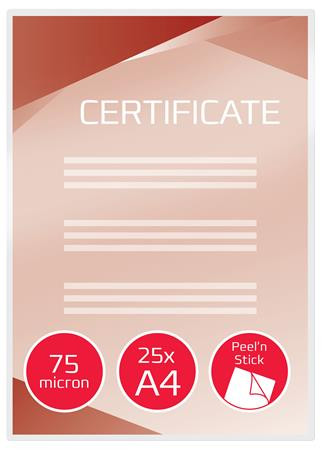 GBC Meleglamináló fólia, 75 mikron, A4, fényes, öntapadó, GBC "Peel'n Stick"