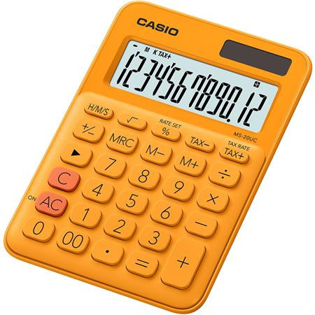 CASIO Számológép, asztali, 12 számjegy, CASIO, "MS 20 UC", narancssárga