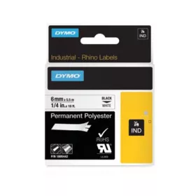   DYMO Feliratozógép szalag, tartós poliészter, 6mm x 5,5 m, DYMO, "Rhino", fehér-fekete