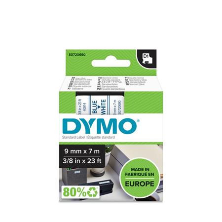 DYMO Feliratozógép szalag, 9 mm x 7 m, DYMO "D1", fehér-kék