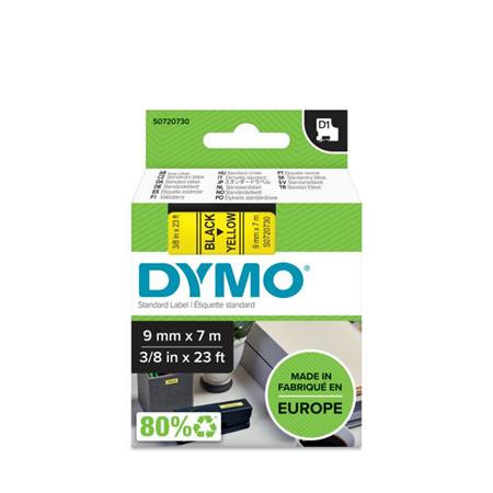 DYMO Feliratozógép szalag, 9 mm x 7 m, DYMO "D1", sárga-fekete