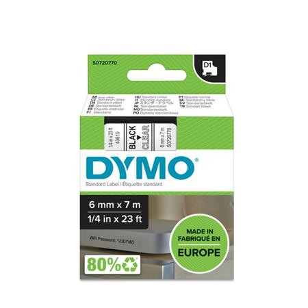 DYMO Feliratozógép szalag, 6 mm x 7 m, DYMO "D1", víztiszta-fekete